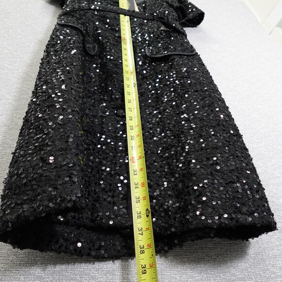 Donna Karan New York Size 10 Black Sequin Short Sleeve ButtonUp Belted Dress NWT - Picture 8 of 16